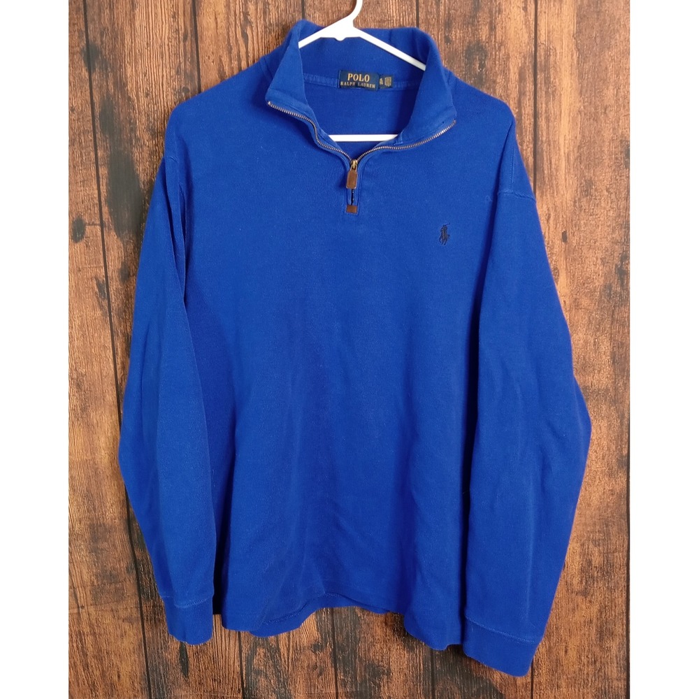 Polo Ralph Lauren Mens XL Royal Blue 1/4 Zip Cotton Pullover Sweater Pony Logo